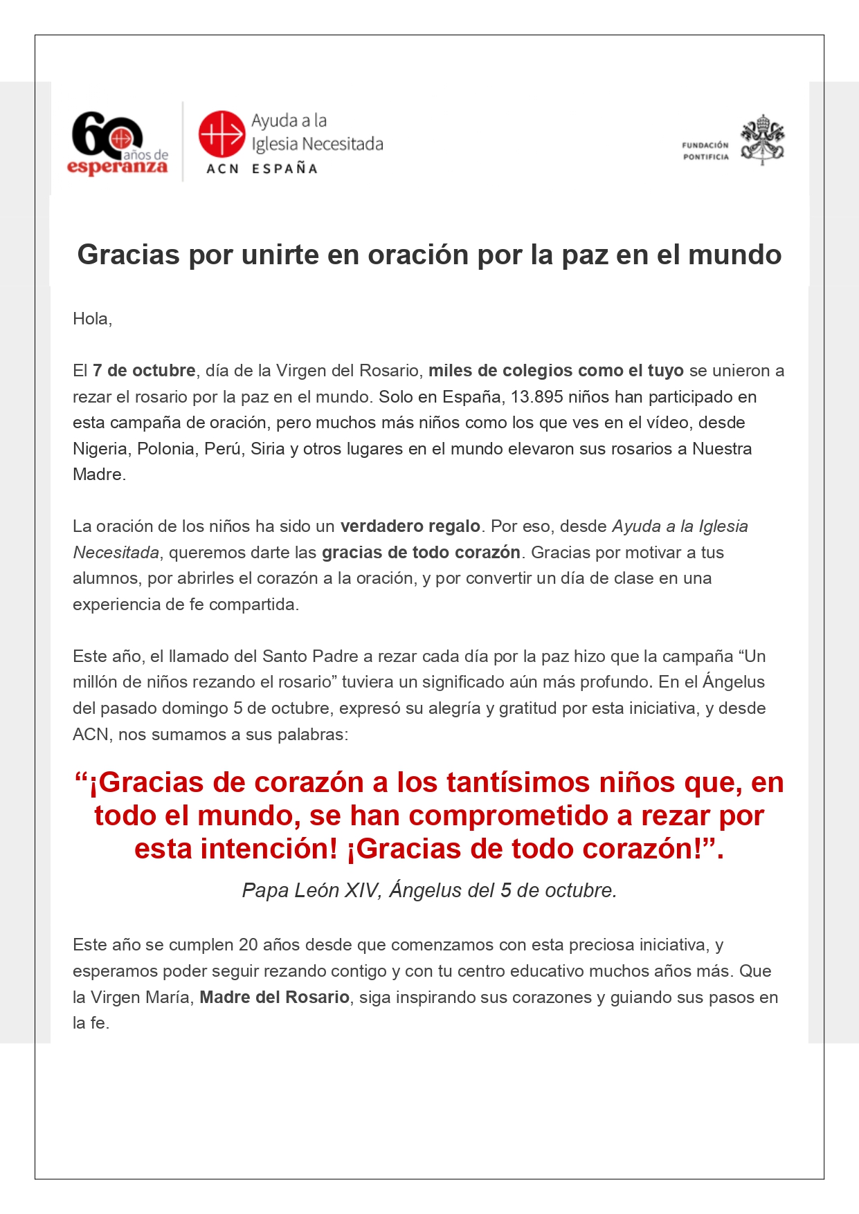 Nuestro Colegio se Une al rezo del rosario por la paz en el mundo ...